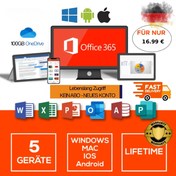 Microsoft 365 – Lifetime-Zugang (neues Konto) – 5 Geräte